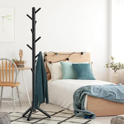 Simple Houseware Wooden Coat Rack Stand Garment Adjustable Tree Rack, 9 Hooks, Black