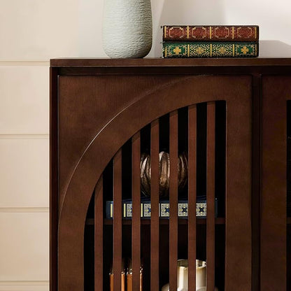 LKTART Arch Doors Sideboard Buffet Storage Cabinet,Mid Century Modern Storage Cabinet with Shelves,Wood Coffee Bar for Living Room, Kitchen, Hallway-Dark Walnut