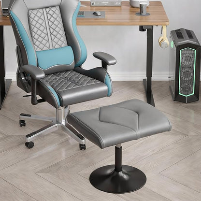 VECELO Foot Rest Under Desk Ottoman, PU Height Adjustable Footrest with Comfort Padding, Leg Rest for Desk for Relieving Leg Pain, Stiffness, and etc, Gray