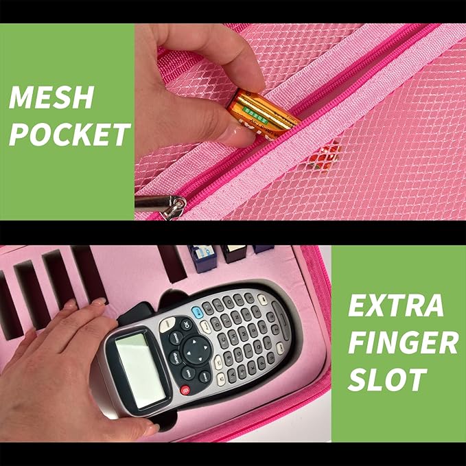 Case Compatible with DYMO LetraTag LT-100H Handheld Label Maker Machine, Holder for Labeler Makers Printer Machine & Labeling Tapes Refills, with Mesh Pocket for Accessories- (Pink)