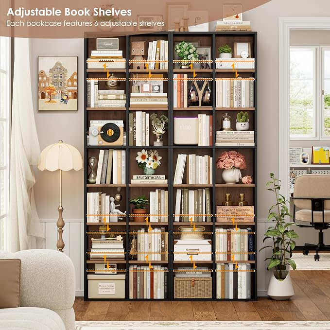 FOTOSOK 71'' Tall Bookshelf Set of 2, 7 Tier Large Bookshelf with Adjustable Shelves, Wide Bookcases and Bookshelf, DVD/CD Media Tower Storage, Cube Book Shelf Display Shelf Cabinet, Black/Brown