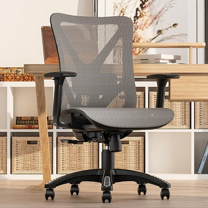 Ergonomic Office Chair, Mesh Computer Desk Chairs with Adjustable Lumbar Support, 3D Armrests, Tilt Function, Comfy Wide Seat, Swivel Executive Work Task Chair for Company and Home