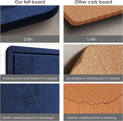 Bulletin Board, 36 x 24 inches Felt Board - Decorative Pin Board, Cork Board Alternative for Wall, 3' x 2' Foldable Self-Adhesive Vision Board Prayer Board with 20 Pushpins - Dark Blue