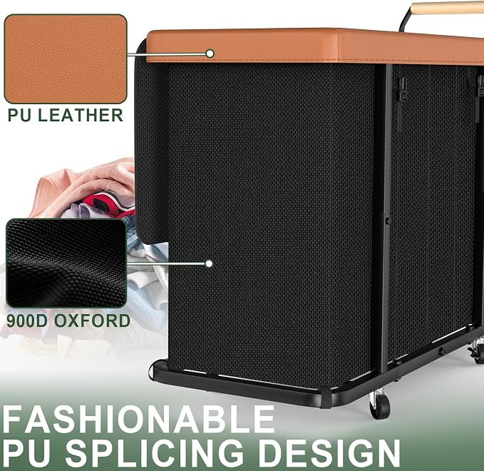 300L (70 Gal) Extra Large Fashion Laundry Sorter 4 Section with Lid, Rolling Basket Hamper with Handle, Organizer Storage Cart with Sturdy Metal Frame for Laundry Room (Black-4 Section, 300L)