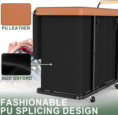 300L (70 Gal) Extra Large Fashion Laundry Sorter 4 Section with Lid, Rolling Basket Hamper with Handle, Organizer Storage Cart with Sturdy Metal Frame for Laundry Room (Black-4 Section, 300L)