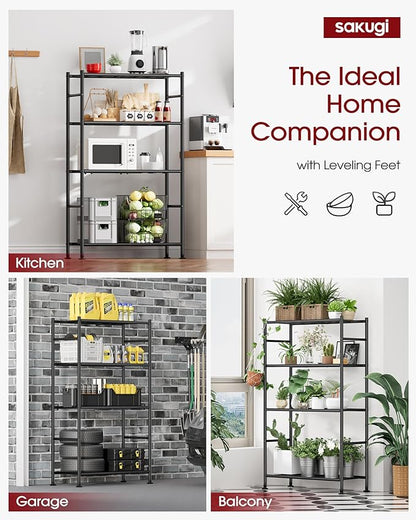 Sakugi Storage Shelves Organizer - 4 Tier Metal Shelf Organizer with Metal Wheels and Adjustable Leveling Feet, Heavy Duty Garage Shelving for Kitchen, Pantry and Closet, 33.1"x12.6"x58.9", Black