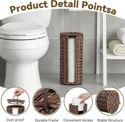 GRANNY SAYS Toilet Paper Storage Basket with Lid, Toilet Paper Holder Stand, Waterproof Organizer for Bathroom, Bathroom Baskets for 3 Mega Rolls, Brown