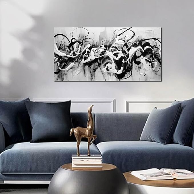 Abstract Canvas Wall Art for Living Room Bedroom Office Black and White Wall Art Abstract Line Picture Framed Wall Decor Modern Canvas Prints 20x40 In