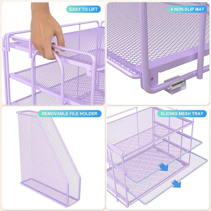gianotter 4-Tier Paper Organizer With Magazine Holder, Desk Organizers and Accessories, Desk Accessories & Workspace Organizers, File Organizer for Office Supplies Storag (Purple, 4-Tier)