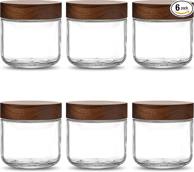 Danmu 12 oz Overnight Oats Containers with Lids,Glass Jars with Lids 6 Pack | Wooden Lid,Mason Jars 12 oz with Lids,Meal Prep,Yogurt,Leak-proof,Dishwasher Safe(remove lids),Fridge Safe,Portable