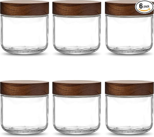 Danmu 12 oz Overnight Oats Containers with Lids,Glass Jars with Lids 6 Pack | Wooden Lid,Mason Jars 12 oz with Lids,Meal Prep,Yogurt,Leak-proof,Dishwasher Safe(remove lids),Fridge Safe,Portable