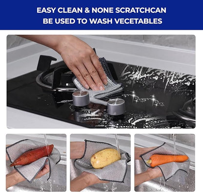 Wangjinpeng 12 PCS 3-Layer Non-Scratch Multipurpose Steel Wire Dishcloths - Reusable Quick-Dry Odor-Free Scrub Cloths for Dishes, Kitchen Cleaning Cloths for Cookware, Sinks, Stove Tops(7.87X7.87)