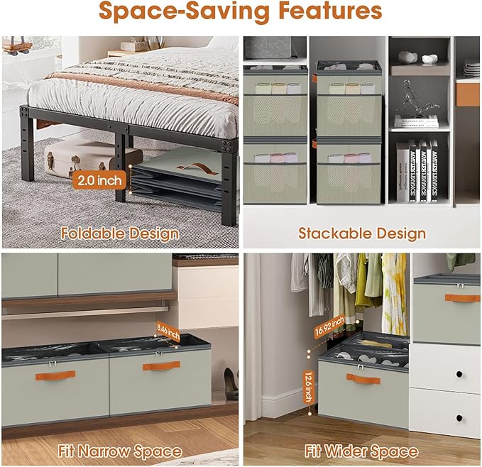 4 Pack Shoe Organizer for Closet,Foldable Shoe Storage Organizer with Adjustable Dividers, Shoe Storage Box with Clear Cover, Fits up to 16 Pairs, Gray