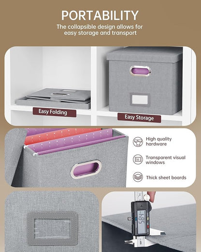 2 Pack File Storage Organizer, Filing Box, Portable File Box with Lid, Fit for Letter/Legal File Folder Storage, Document Organizer, Gray