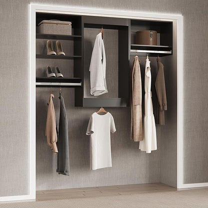 Modular Closet System, 84" Wide Closet Organizer System with Hanging Shelving , Wood Tower Closet Storage for Walk In Closets, Wall Mounted Wardrobe Organizer Kit System, Bedroom, Black
