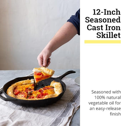 Lodge 12" Cast Iron Skillet - Chef Collection - Perfect Sear - Ergonomic Handles - Superior Heat Retention - Cast Iron Cookware & Skillet