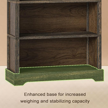 TVU 5-Tier Solid Wood Book Shelf, Floor Standing Bookcase, 65" H × 31.5" W × 11.8" D Bookshelf, Farmhouse Style Book Case with Arched Base, Suitable for Living Room, Study, Office, Rustic Brown