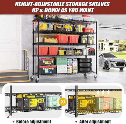 PrimeZone 5 Tier 80.7" H x 55.5" W x 24" D Wire Shelving with Wheels 3000lbs NSF Certified Storage Shelves Heavy Duty Metal Shelf Adjustable Rolling Rack Commercial Garage Restaurant Warehouse 8Pack