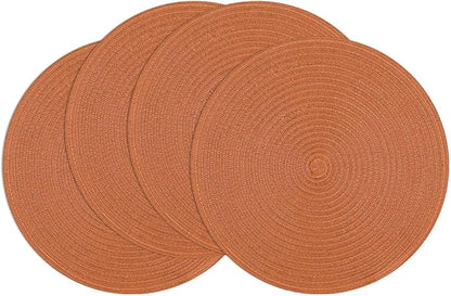 SHACOS Round Placemats Set of 4 for Dining Table 15 inch Round Braided Fall Placemats Washable Kitchen Table Mats Home Decor, Dark Orange