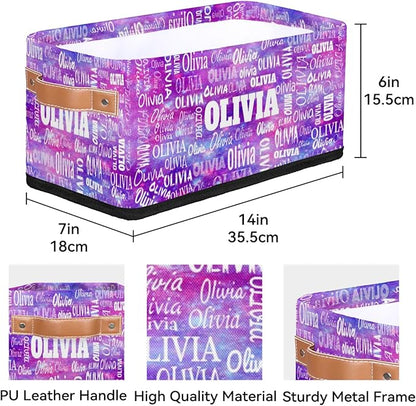 Custom Name Storage Basket, Personalized Small Storage Basket with Handles for Organizing Women Cosmetics Kids Toys Office Closet Shelf Baskets, Watercolor Purple Universe