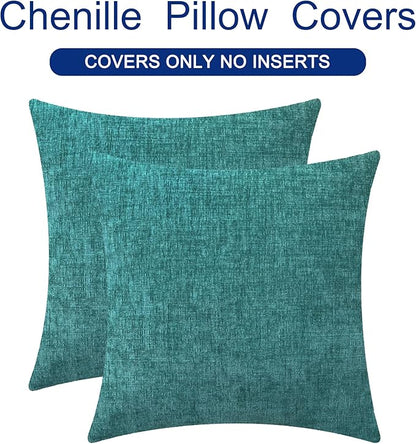 CaliTime Throw Pillow Covers Decorative 26 X 26 Inches Pack of 2 Cozy Chenille Cushion Cases for Couch Sofa Bed Living Room Home Teal