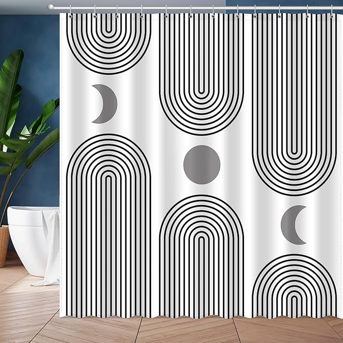 Boho Shower Curtains for Bathroom Mid Century Minimalist Abstract Aesthetic Modern Bathroom Decor Curtain Machine Washable Waterproof Fabric with 12 Hooks 72" W x 72" L