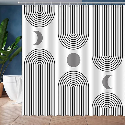 Boho Shower Curtains for Bathroom Mid Century Minimalist Abstract Aesthetic Modern Bathroom Decor Curtain Machine Washable Waterproof Fabric with 12 Hooks 72" W x 72" L