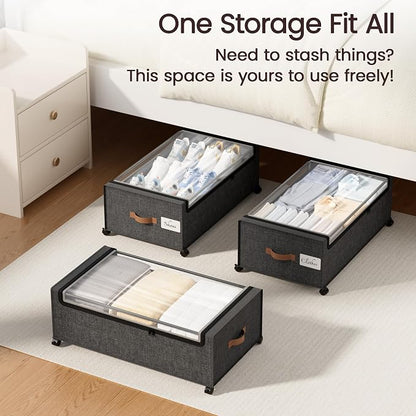 Yecaye 95 L Under Bed Storage with Wheels, 11 in Under Bed Storage Containers, Large Under Bed Shoe Storage with Lids, Rolling Underbed Storage bins for Clothes, Blankets, Gray