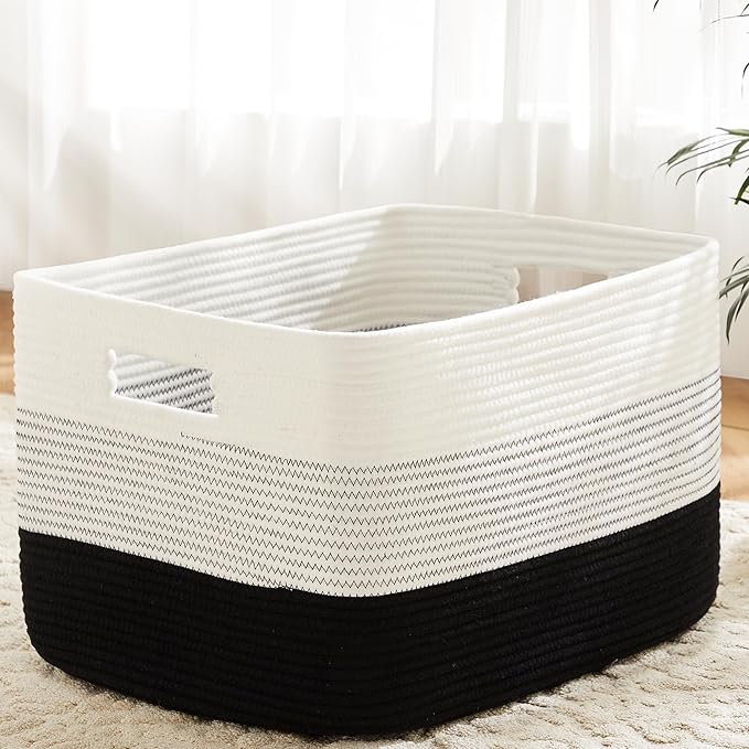 Artfeel Blanket Basket,Rectangle Woven Baskets for Storage,65L Laundry Basket for Decorative Nursery Blanket,Toys,Dirty Clothes and Magazine in Shelves,Baby Room,and Living Room