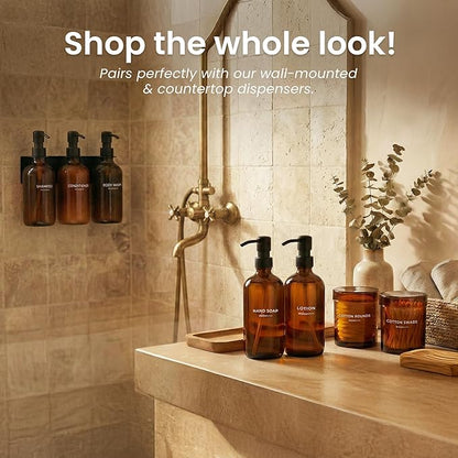 Maisonovo Glass Bathroom Containers with Lids (Airtight) - Qtip Holder - Apothecary Jars for Cotton Rounds, Swabs, Balls, Pads - Amber Q Tip Dispenser - 2 pcs Bathroom Canisters Set for Organization