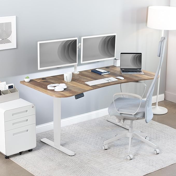 VIVO Electric 63 x 32 in Dual Motor Standing Desk, Memory Height Adjustment, 2B Series, Reclaimed Wood Top White Frame, DESK-KIT-2W1P