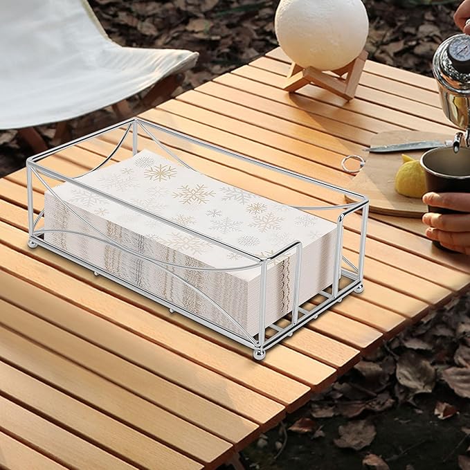 Livabber Guest Napkin Holder, Metal Bathroom Paper Hand Towel Storage Modern Napkin Tray Caddy for Countertop, Table Kitchen, Dinning Room (Chrome, Metal Base)