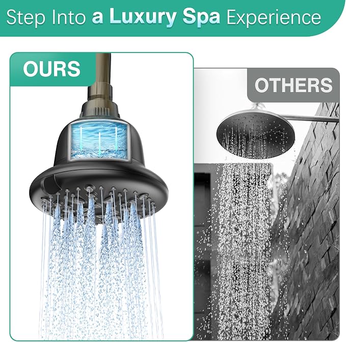 Cobbe Filtered Shower Head, 7 Modes High Pressure Shower Heads - 16 Stage Shower Head Filter for Hard Water for Remove Chlorine and Harmful Substances (Midnight Black Matte, 5 Inch Round)