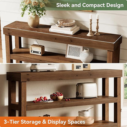 Solid Wood Entry Console Table, 63-Inch Narrow Sofa Table Behind The Couch, Entryway Furniture with Storage Shelves for Hallway Foyer Living Room, Dark Brown