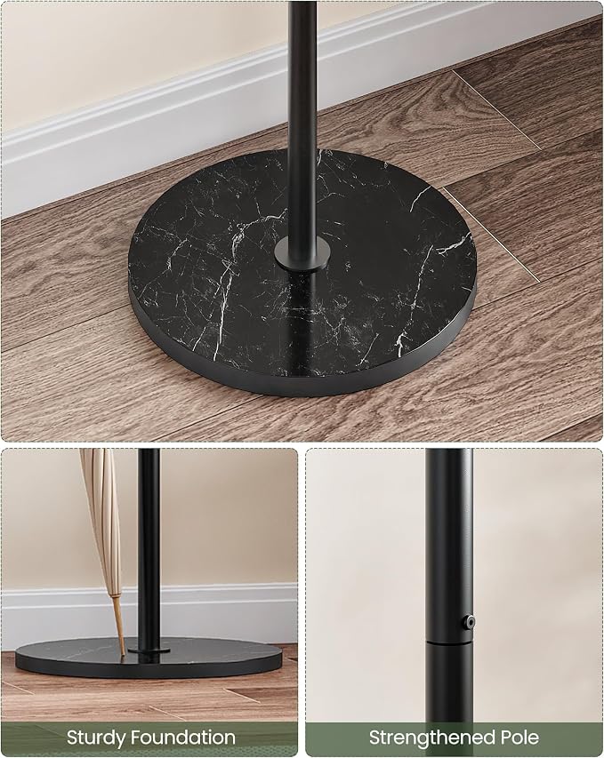 CHOEZON Coat Rack Freestanding, Coat Rack with Umbrella Holder, Coat Hanger Stand with 8 Hooks, Coat Tree with Marble Base, 3 Adjustable Size, for Entryway, Living Room, Bedroom Marble Black TYM09BD