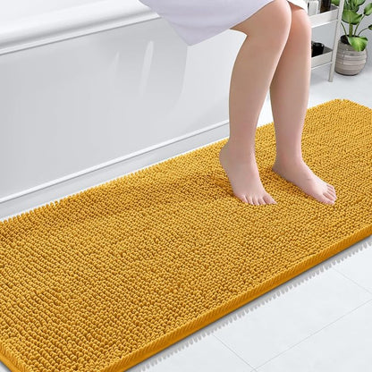OLANLY Bathroom Runner Rugs 70x24, Soft Absorbent Chenille Bath Rugs, Rubber Backing Quick Dry, Machine Washable Long Bath Mats for Bathroom, Tub and Shower, Home Decor Accessories, Golden Yellow