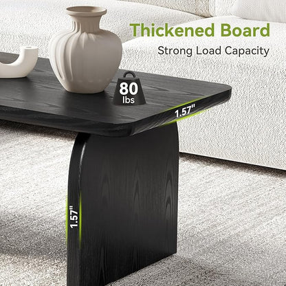 LITTLE TREE Farmhouse Coffee Table, 47 Inches Wooden Center Tables with Rounded Corners, Rectangular Living Room Tables, Modern Low Cocktail Tea Furniture for Living Room (Black)