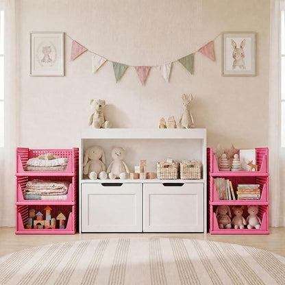 Pink Girl Closet Organizers and Storage Stackable Plastic Drawer Basket for Clothing Stackable Storage Bins Shelf Storage Container for RV Closet Wardrobe Bedroom Bathroom Playroom 6 Pack