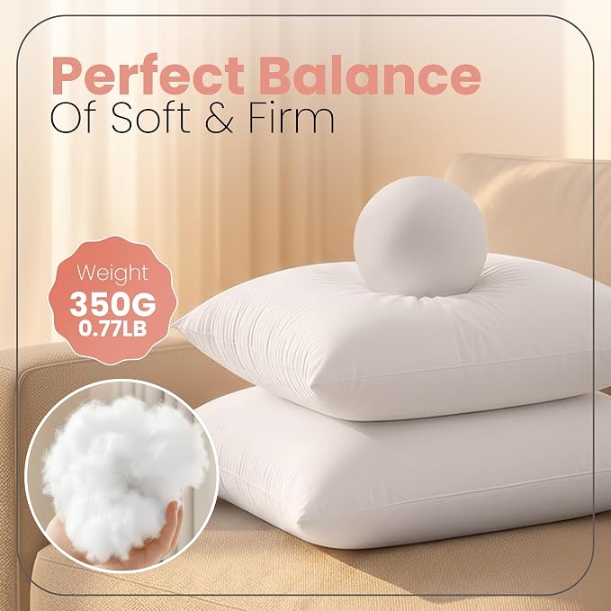 Utopia Bedding 14x14 Pillow Inserts, Set of 2, White – Indoor Decorative Throw Pillows for Bed, Sofa & Couch – Soft, Supportive & Fluffy Cushion Inserts