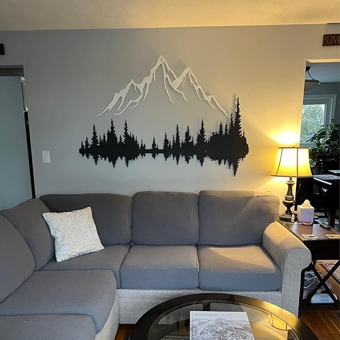 Wita Home Mountain and Forest Metal Wall Art, Wall Mounted Home Decor, Pine Trees and Mountain Wall Art for Living Room, Bedroom or Office, Large Outdoor Wall Decor, Nature Christmas Decor (White, 64x43 inches)