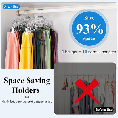 Clear Legging Organizer for Closet Hanging, 2 Pack 28 Coated Metal Clips Space Saving Pants Hangers, Wardrobes Organizer and Storage in Gym Bedroom Apartment