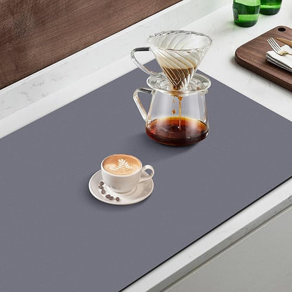 WISELIFE Coffee Mat Super Absorbent Dish Drying Mat Coffee Bar Accessories Match with Machine Large Drying Mats for Kitchen Counter 18" W x 36" L, Grey