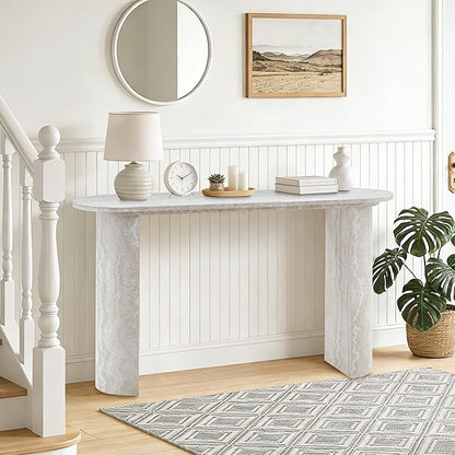 55 Inch Console Table, Modern Entryway Table with Rounded Corners, Narrow Sofa Table Behind Couch for Foyer, Hallway, Living Room,White