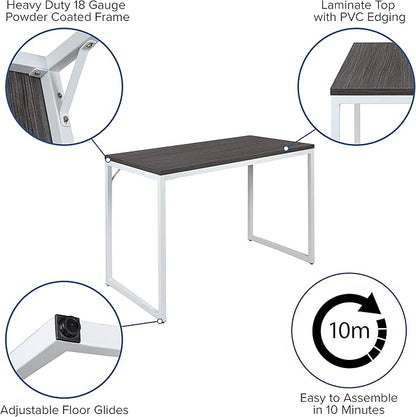 EMMA + OLIVER Industrial Modern Desk-47"L Commercial Grade Home Office Desk-Rustic Gray/White
