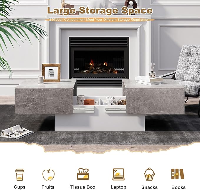 Coffee Table with Large Storage for Living Room Farmhouse Center Table Mesas De Centro para Salas Modernas Nesting Coffee Tables Modern Coffee Table for Reception Room, Grey