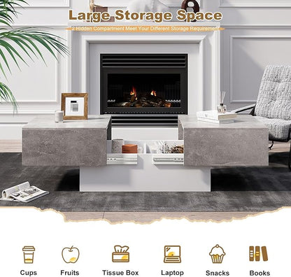 Coffee Table with Large Storage for Living Room Farmhouse Center Table Mesas De Centro para Salas Modernas Nesting Coffee Tables Modern Coffee Table for Reception Room, Grey