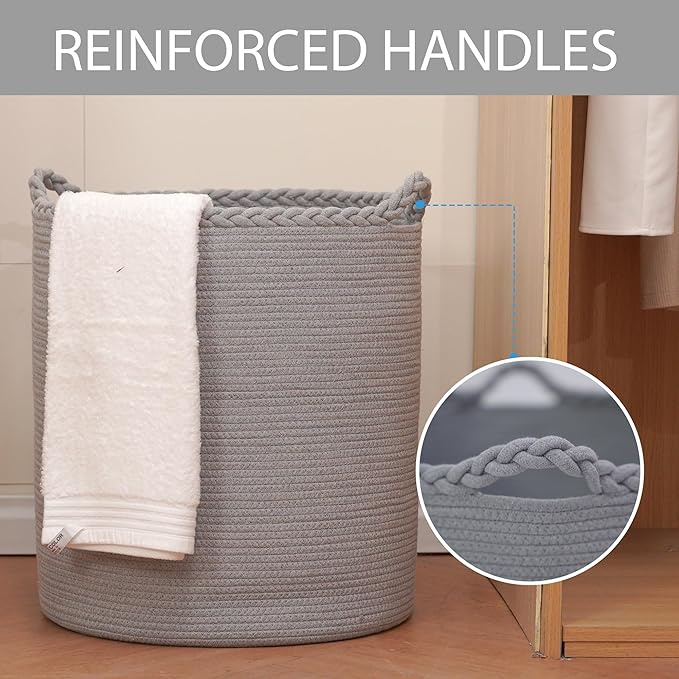 Homlikelan 90L Oversize Woven Laundry Basket,Cotton Tall Laundry Hamper for Blankets,Clothes,Pillows,Toys,Shoes Large Laundry Bin Grey