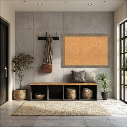 Amanti Art Natural Cork Board for Wall, 29x41 Vision Board with Brown Wood Frame, Large Corkboard Office Decor for Home Organization, Coastal Corkboard Pinboard to Display Items for Home Organization