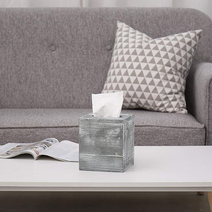 MyGift Graywashed Wood Decorative Tissue Box Holder Cover, Bathroom Facial Tissue Box Cover with Easy Refill Slide-Out Bottom Panel