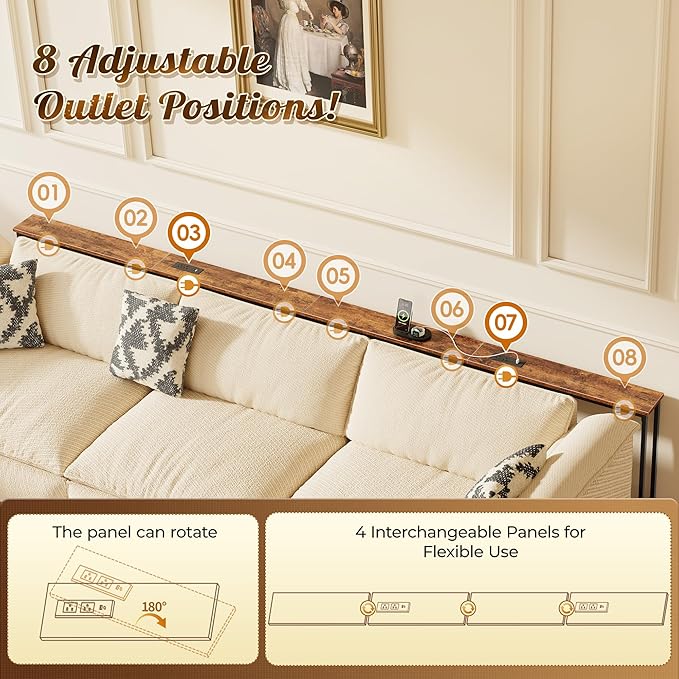Huuger 118 Inch Sofa Table with Power Outlets and USB-C Ports, 5.9 Inch Narrow Entryway Table, Behind Couch Table with Storage, Extra-Long Console Table, Living Room, Rusitc Brown